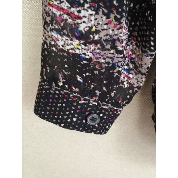Cabi Blouse Women Medium Black Paris Sheer Abstract Art to Wear Button Front Top - Picture 9 of 11